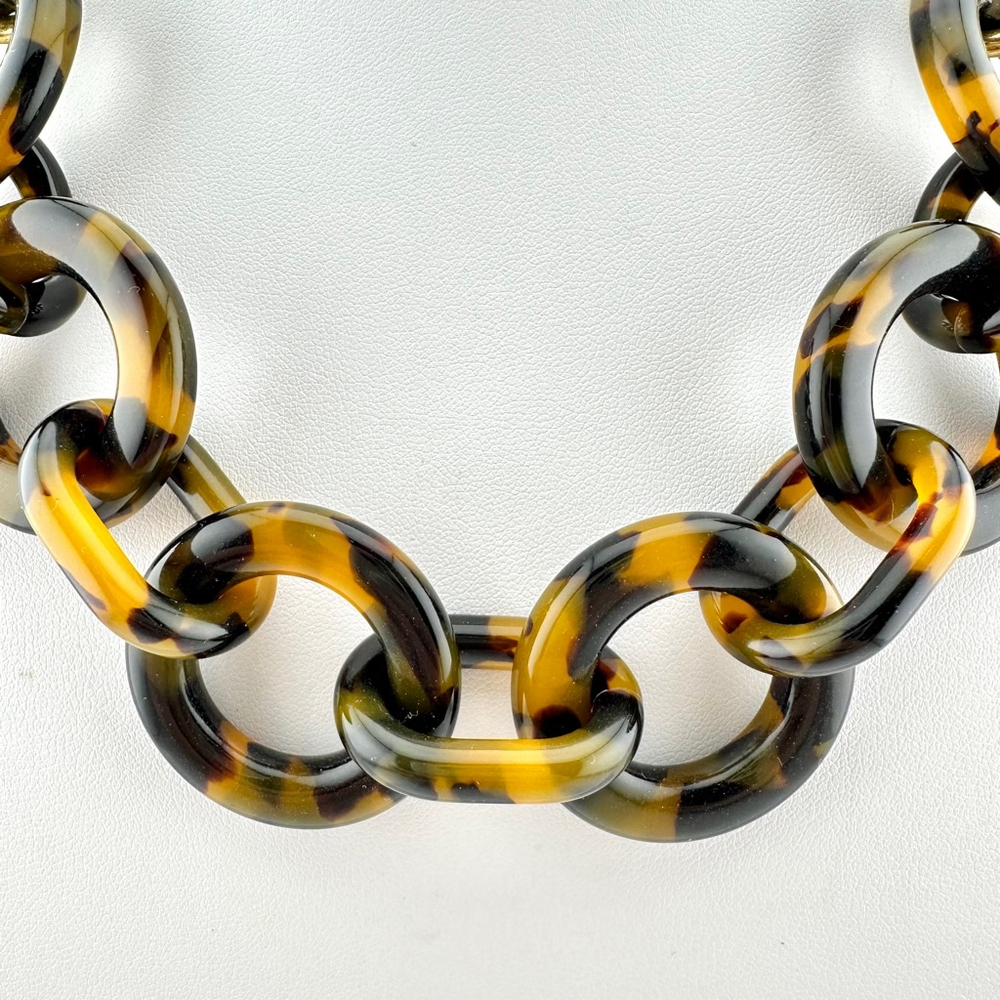 J.Crew Tortoiseshell Brown and Gold Chain Link Chunky Necklace - Picture 6 of 7